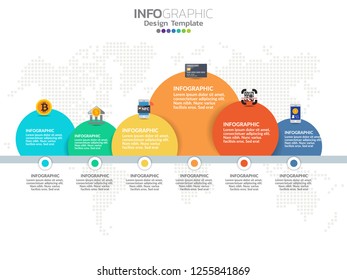 Digital Marketing concept. Infographic chart with icons, can be used for workflow layout, diagram, report, web design. 