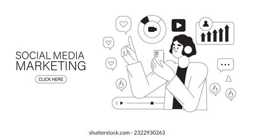 Digital marketing concept for internet, web banner and app design and development, seo, social network. Business marketing, strategy, planning, digital advertising, social media and communication.