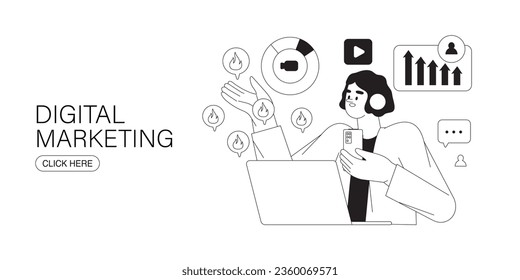 Digital marketing concept for internet, web banner and app design and development, seo, social network. Business marketing, strategy, planning, digital advertising, social media and communication.