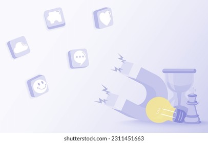 Digital marketing concept. Magnetic symbol represent attraction to ideas, creativity, advertising, content and social media. Flat vector design illustration.