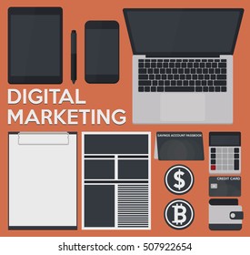 Digital marketing concept , Mock up template asset , Modern flat vector style illustration.