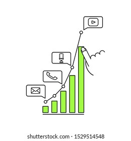 Digital marketing concept. Outline thin line illustration. Isolated on white background. 