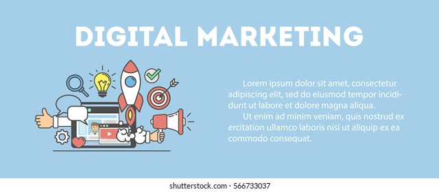 Digital Marketing Concept Poster. Digital Design. Social Network And Media Communication. White Background.