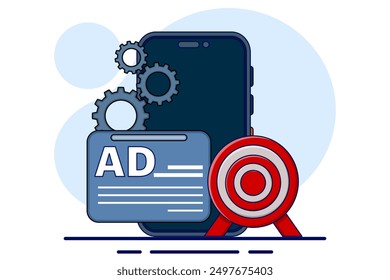 Digital marketing concept with PPC online advertising, promotions, Pay Per Click Marketing, cursor click on targeted ppc ads. traffic research, and targeted advertising with revenue graphs. Vector.