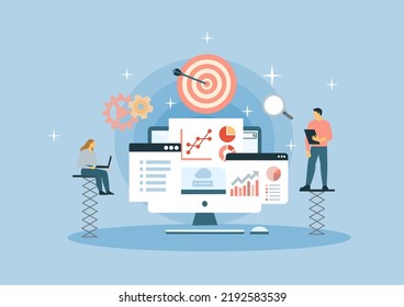 Digital Marketing. Concept Of Project Initiation. Project Management, Life Cycle. Assignments, Analyzing Data Concept. Different Features, Vector Illustration.