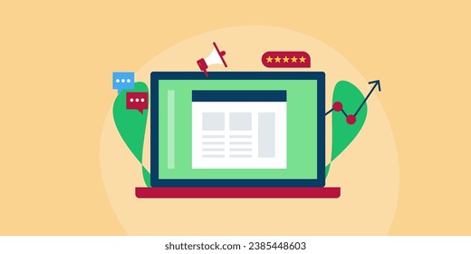 Concepto de marketing digital, SEO, PPC, correo electrónico, marketing de contenido, promoción de medios sociales - ilustración vectorial con iconos
