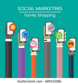 Digital Marketing Concept, Shopping On-line with Family