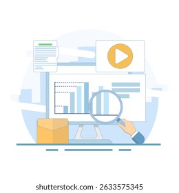 Digital marketing concept, social media SEO marketing. digital marketing to increase customer conversion, Social media, SEO optimization, social media marketing. flat design illustration.