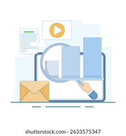 Digital marketing concept, social media SEO marketing. digital marketing to increase customer conversion, Social media, SEO optimization, social media marketing. flat design illustration.