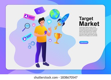 Digital marketing concept. Social network and media communication. Landing page template of Startup Business. Vector illustration.
