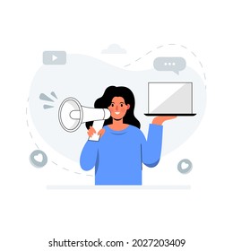 Digital marketing concept with a staff using megaphone