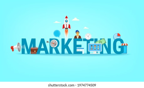 Digital marketing concept. Vector illustration with 3d style elements
