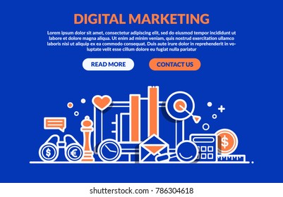 Digital Marketing Concept for web page, banner, presentation. Vector illustration