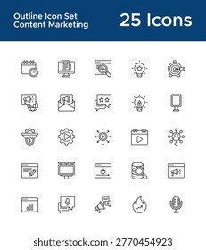 Digital marketing and content creation, social media strategy line icon set. Blogging trends and audience engagement, creative advertising and SEO outline symbols vector illustration