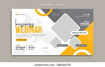Digital marketing and corporate business online webinar web banner template design with abstract background. Annual conference, seminar, meeting or training promotion social media post or flyer.