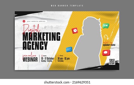 Digital Marketing And Corporate Business Online Webinar Web Banner. Annual Conference, Meeting Or Training Event Promotion Flyer. Social Media Post With Abstract Background. Modern Poster Or Cover.