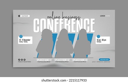Digital Marketing And Corporate Business Online Webinar Web Banner Template. Annual Conference, Meeting Or Training Event Social Media Advertisement Post. Company Invitation Flyer Or Poster Cover.