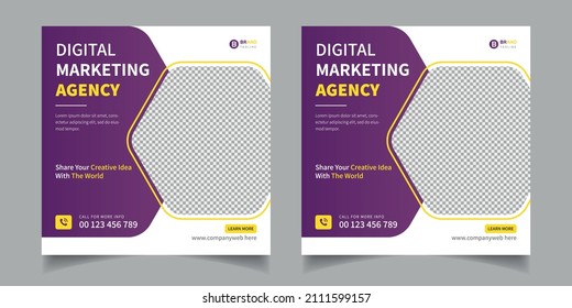 Digital marketing and corporate social media post banner and square corporate flyer template