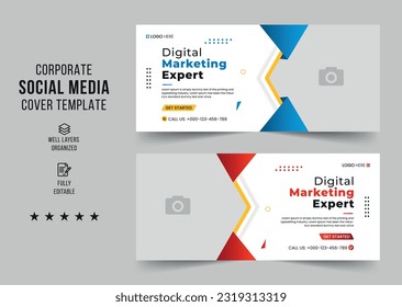 Digital marketing corporate social media cover banner template. Business banner template and web banner template design for social media post. Creative business cover. vector cover banner