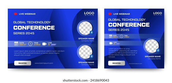 digital marketing corporate social media business conference live webinar invitation and social media post template. vector