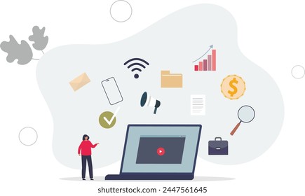 Digital marketing course and e-learning online skills.flat vector illustration.