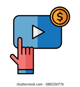 Digital marketing cursor play button and coin design, ecommerce and shopping online theme Vector illustration