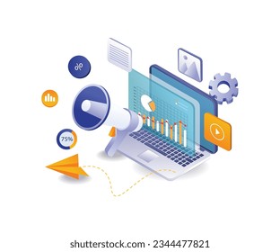 Campaña de análisis de datos de mercadotecnia digital de ilustraciones planas e isométricas