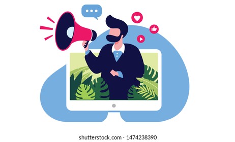 Digital marketing development with laptop and computer. design for landing page. bright vector isolated illustration
