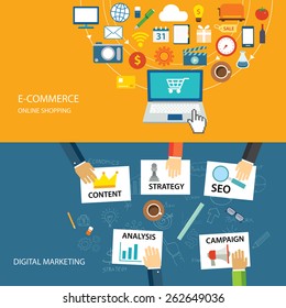 digital marketing and e-commerce flat design