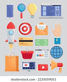 Digital marketing and ecommerce icon bundle