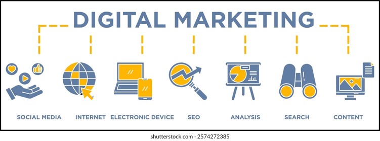 Digital Marketing Elements with Icons Representing Various Online Strategies