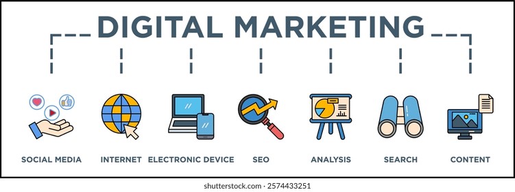 Digital Marketing Elements with Icons Representing Various Online Strategies