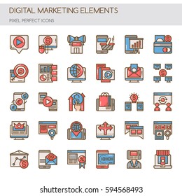 Digital marketing Elements  , Thin Line and Pixel Perfect Icons