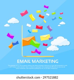 Digital Marketing Email Laptop Envelope Send Business Mail Flat Vector Illustration