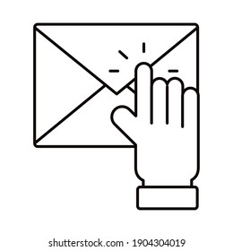 Sobre de marketing digital con diseño de iconos de estilo de línea de la mano del cursor, ecommerce y compras tema en línea Ilustración vectorial