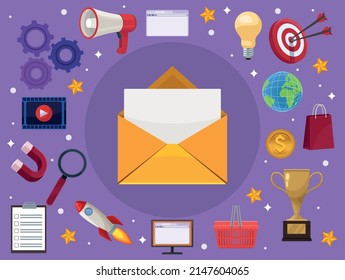 digital marketing and envelope icons