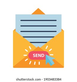 Digital marketing envelope with send button flat style icon design, ecommerce and shopping online theme Vector illustration