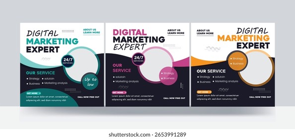 Digital marketing expert agency business promotion or square web banner social media post bundle template