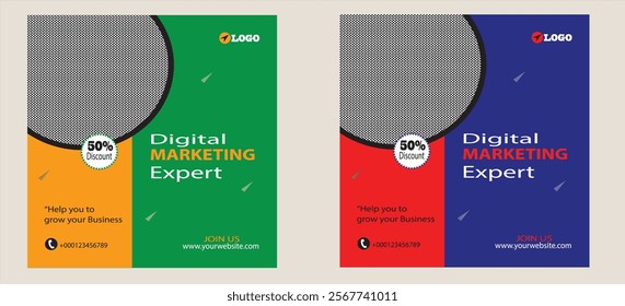 Digital Marketing Expert Social Media Post.Digital marketing web banner template.Set of Editable minimal square banner template.Suitable for social media post and web internet ads. Vector illustration