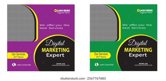 Digital Marketing Expert Social Media Post.
Creative digital business agency social media post template design. Banner promotion. Corporate advertising.