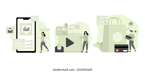 Diseño de paquete plano de marketing digital