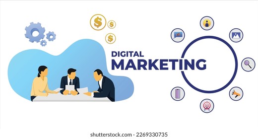 Digital marketing flat design, Market design vector