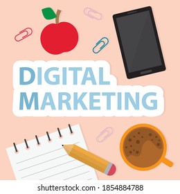 digital marketing flat lay composition- vector illustration
