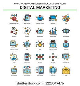 Digital Marketing Flat Line Icon Set - Business Concept Icons Design