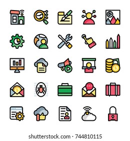 Digital Marketing Flat Outlined Icons Set 