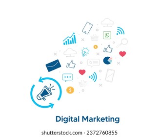 Concepto de ilustración del vector plano de marketing digital | Miniatura del sitio web de marketing en línea
