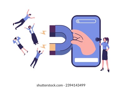  digital marketing, generating potential customers, attracting and attracting customers with a magnet vector illustration design