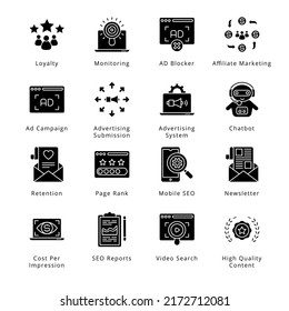 Digital Marketing Glyph Icons - Solid, Vectors