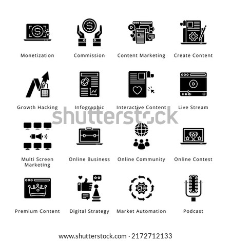 Digital Marketing Glyph Icons - Solid, Vectors