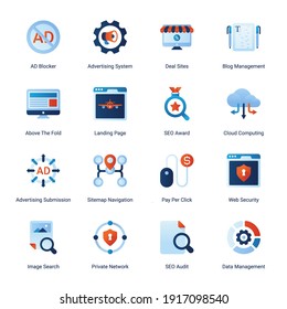 Digital Marketing Gradient Flat Icons - Vectors